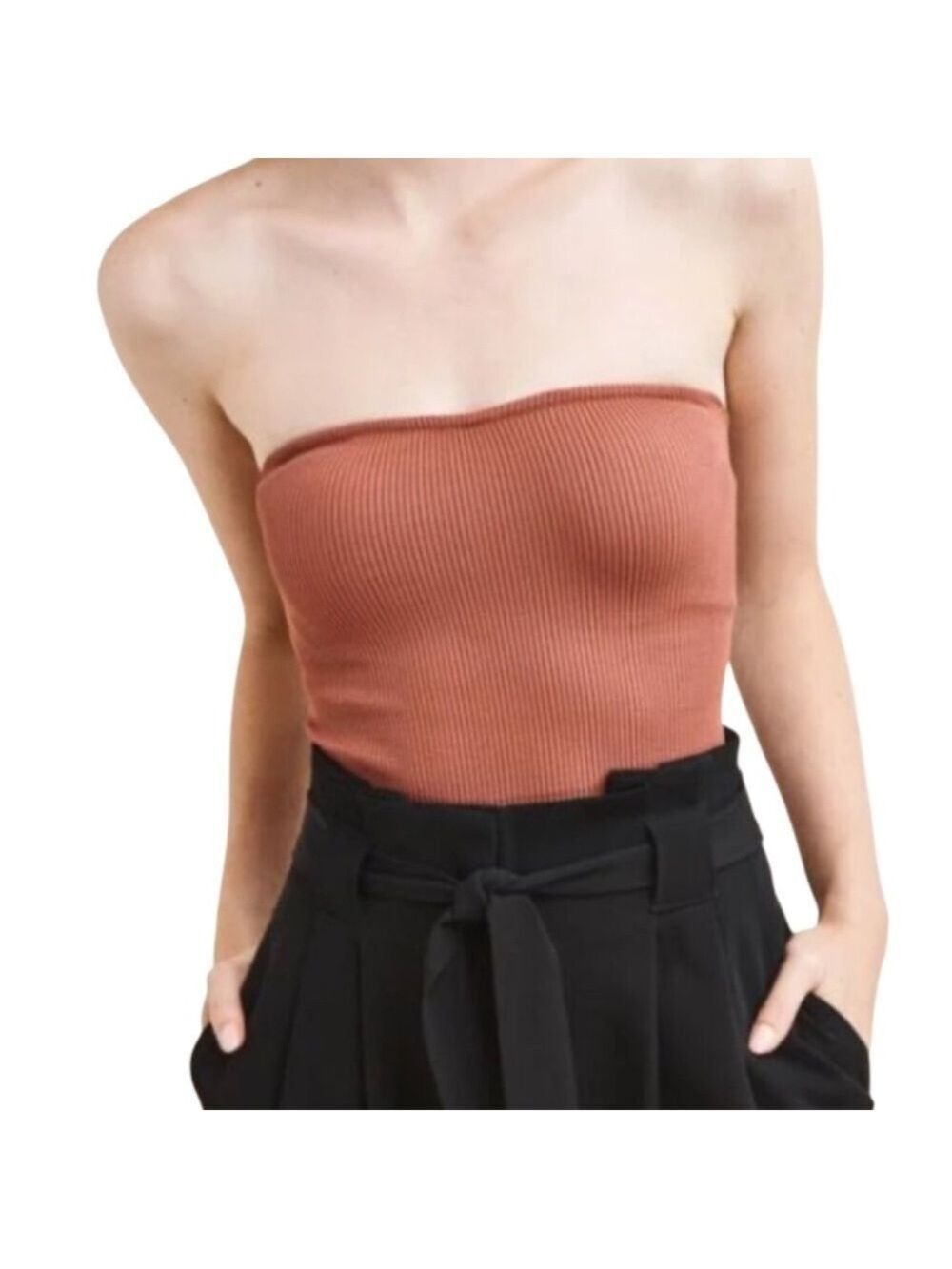 Dynamite seamless sweetheart neckline ribbed knit rose terracotta tube top XS/S